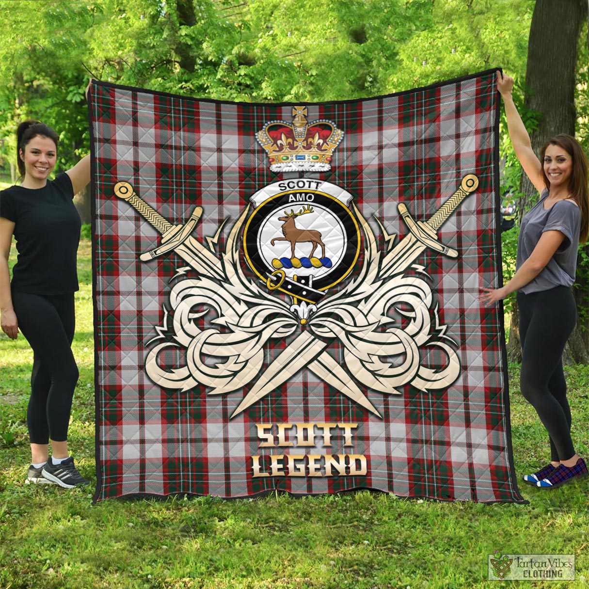 Tartan Vibes Clothing Scott Dress Tartan Quilt with Clan Crest and the Golden Sword of Courageous Legacy