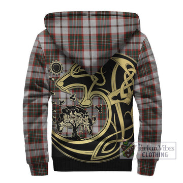 Scott Dress Tartan Sherpa Hoodie with Family Crest Celtic Wolf Style