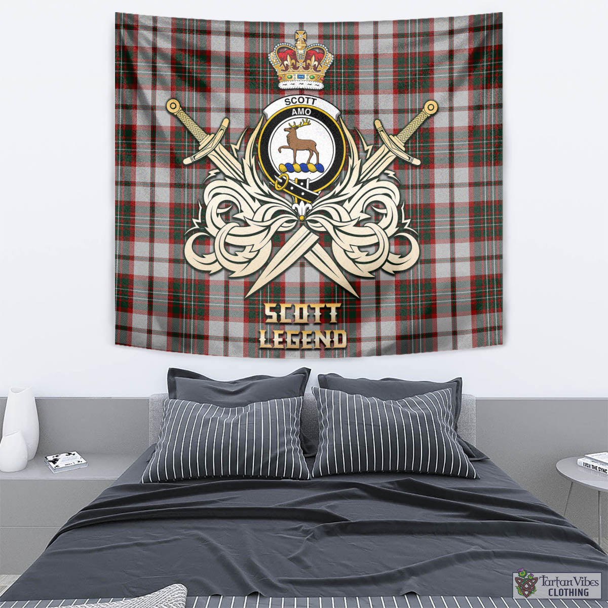 Tartan Vibes Clothing Scott Dress Tartan Tapestry with Clan Crest and the Golden Sword of Courageous Legacy