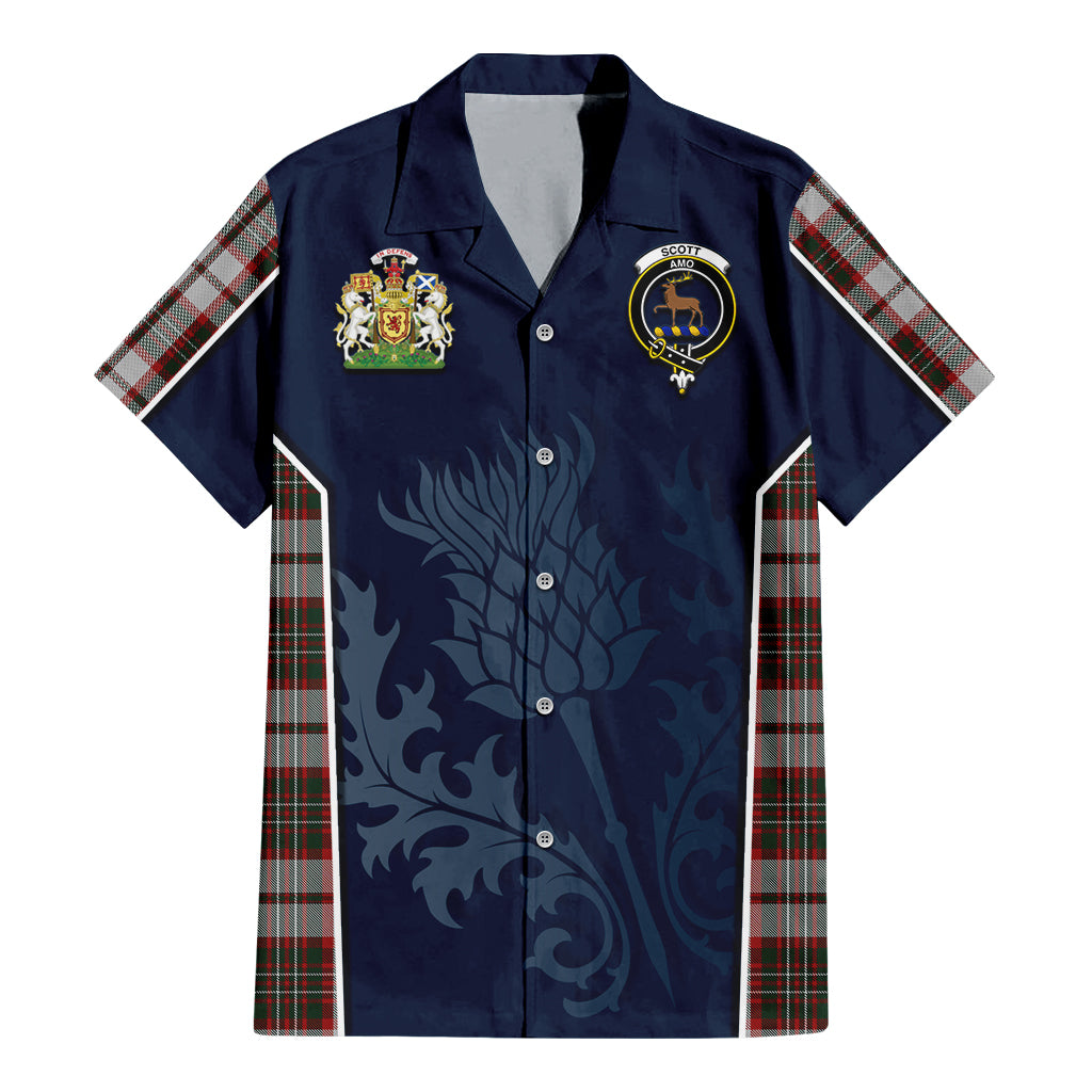 Tartan Vibes Clothing Scott Dress Tartan Short Sleeve Button Up Shirt with Family Crest and Scottish Thistle Vibes Sport Style