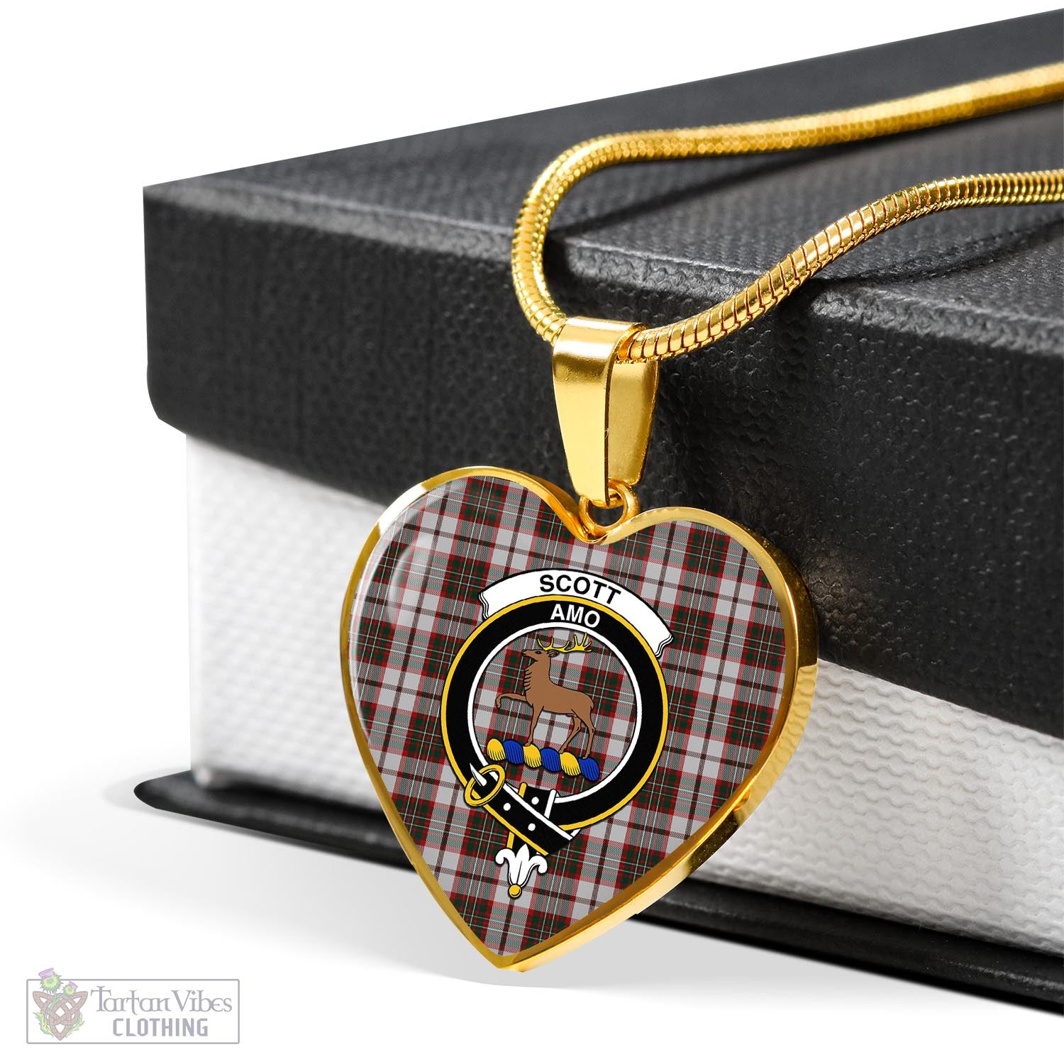 Tartan Vibes Clothing Scott Dress Tartan Heart Necklace with Family Crest