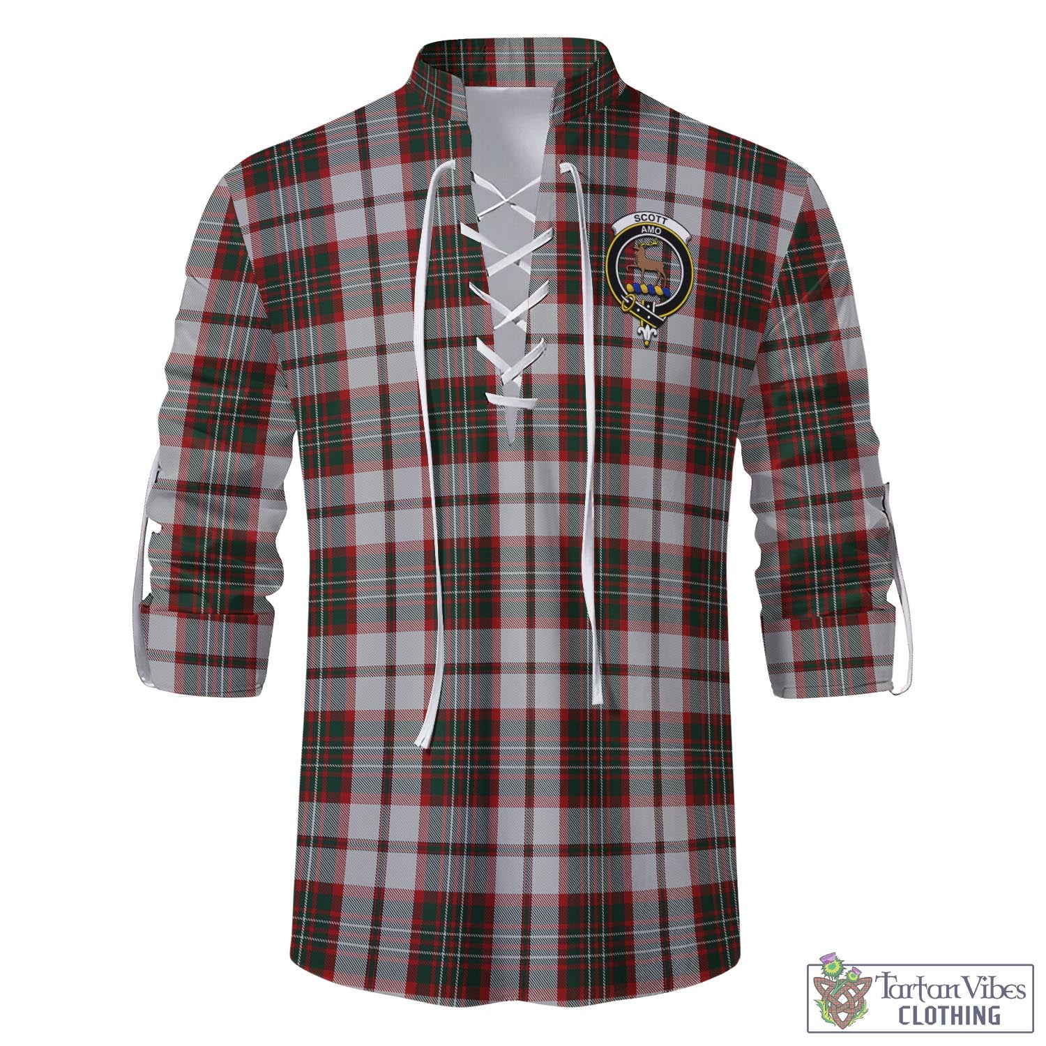 Tartan Vibes Clothing Scott Dress Tartan Men's Scottish Traditional Jacobite Ghillie Kilt Shirt with Family Crest