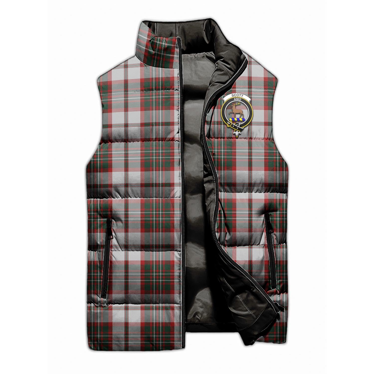 Scott Dress Tartan Sleeveless Puffer Jacket with Family Crest - Tartanvibesclothing