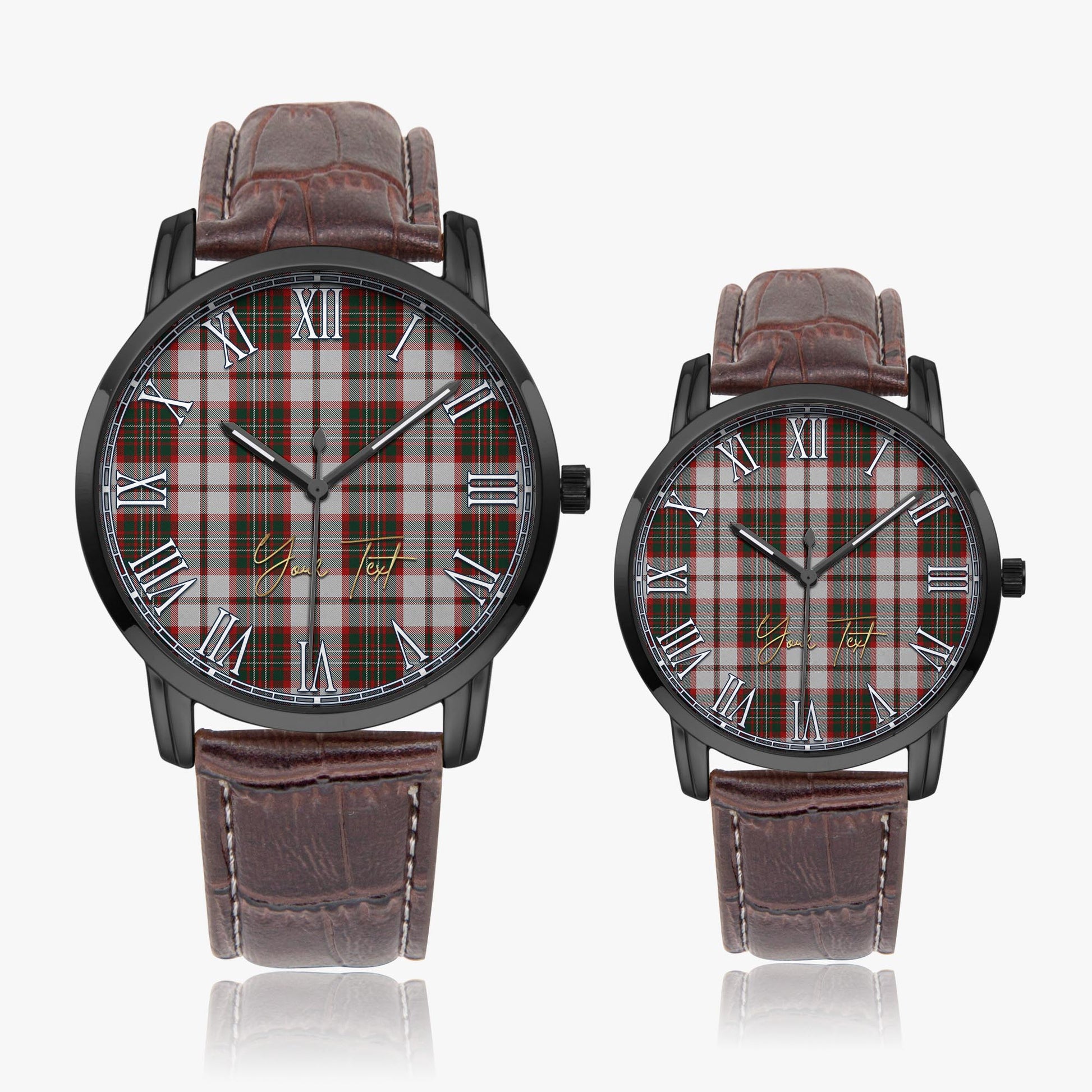 Scott Dress Tartan Personalized Your Text Leather Trap Quartz Watch Wide Type Black Case With Brown Leather Strap - Tartanvibesclothing