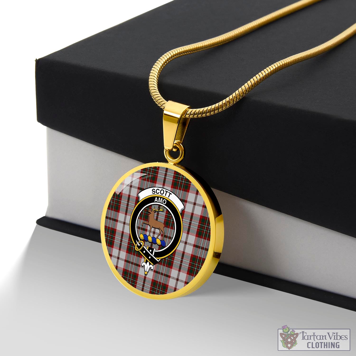 Tartan Vibes Clothing Scott Dress Tartan Circle Necklace with Family Crest