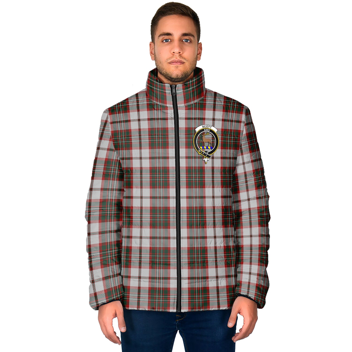 Scott Dress Tartan Padded Jacket with Family Crest - Tartan Vibes Clothing