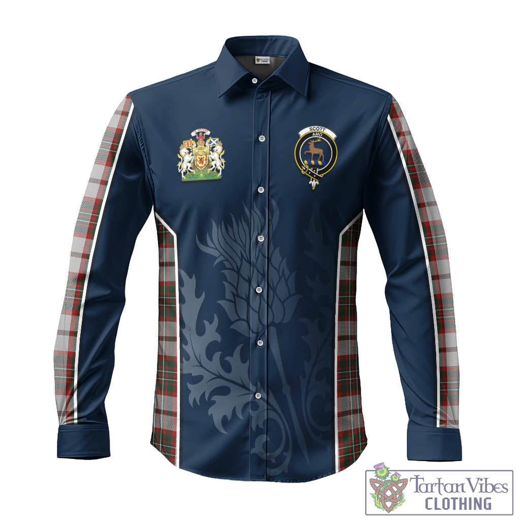 Tartan Vibes Clothing Scott Dress Tartan Long Sleeve Button Up Shirt with Family Crest and Scottish Thistle Vibes Sport Style