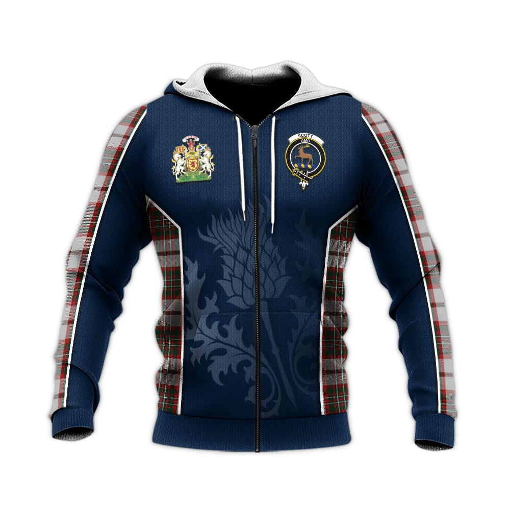 Tartan Vibes Clothing Scott Dress Tartan Knitted Hoodie with Family Crest and Scottish Thistle Vibes Sport Style