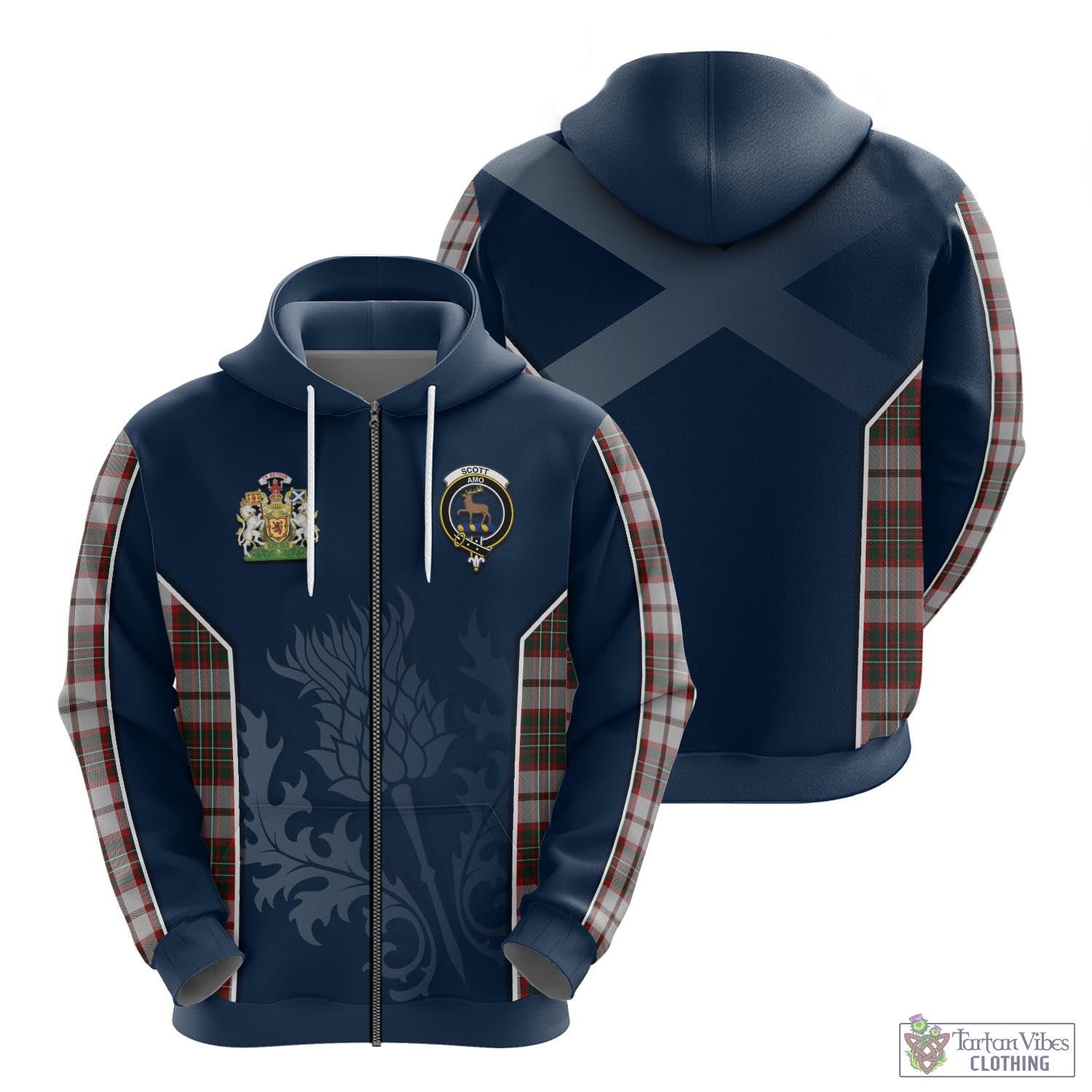 Tartan Vibes Clothing Scott Dress Tartan Hoodie with Family Crest and Scottish Thistle Vibes Sport Style