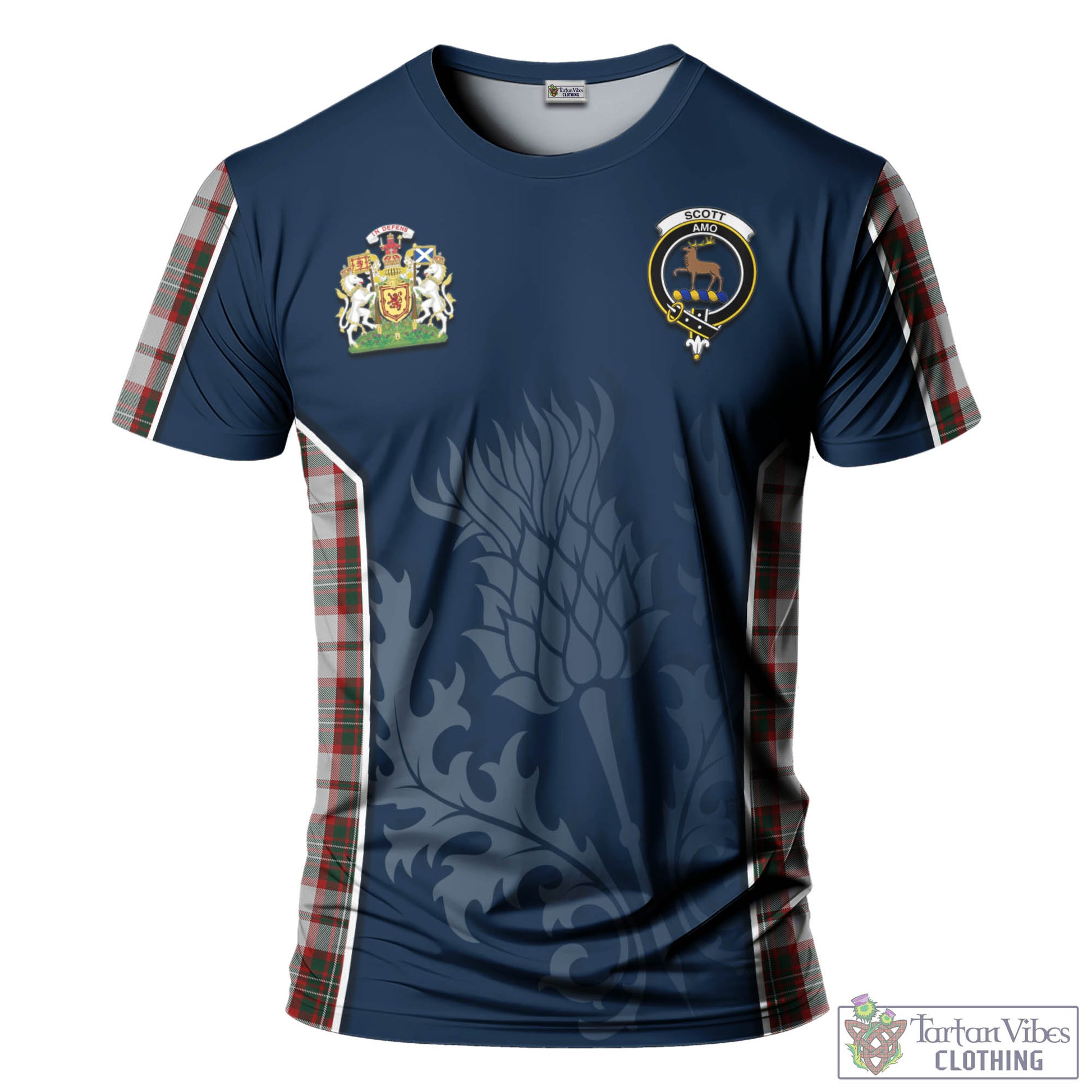 Tartan Vibes Clothing Scott Dress Tartan T-Shirt with Family Crest and Scottish Thistle Vibes Sport Style