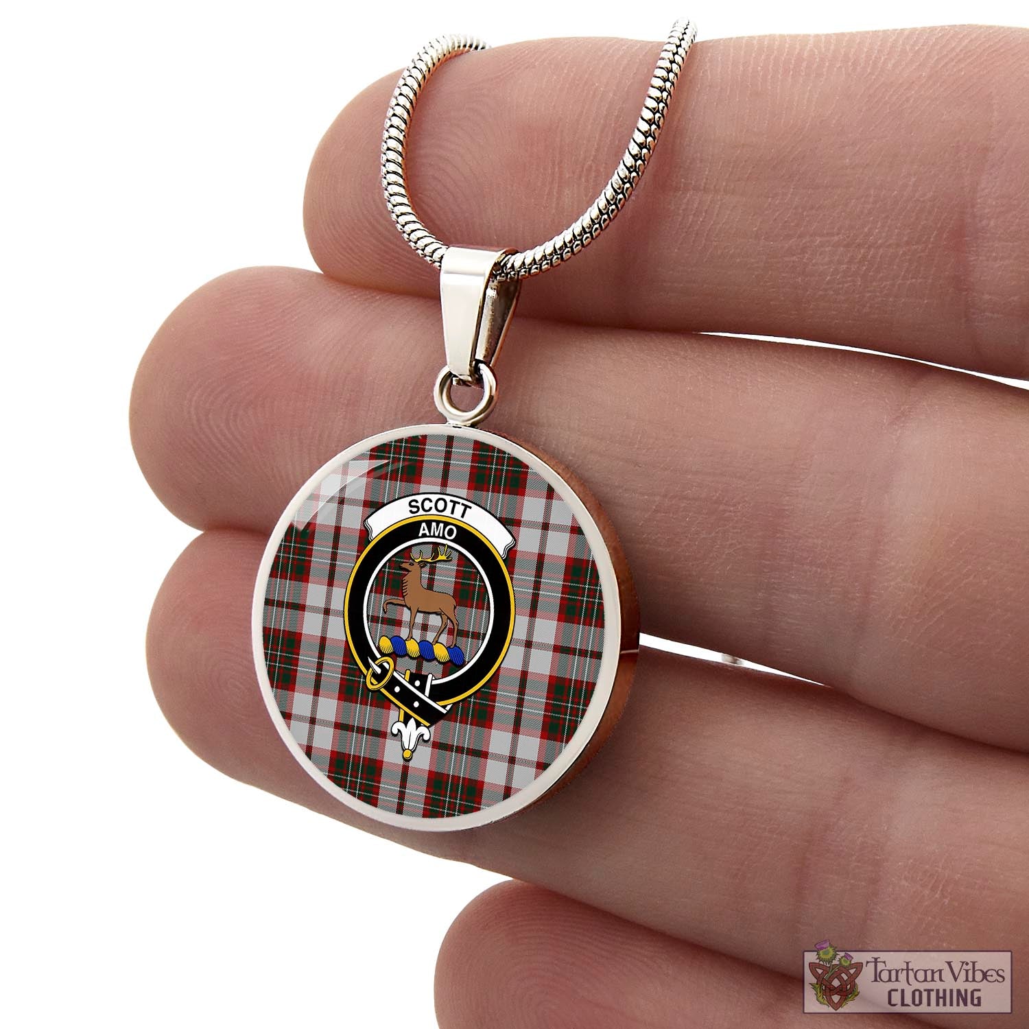 Tartan Vibes Clothing Scott Dress Tartan Circle Necklace with Family Crest