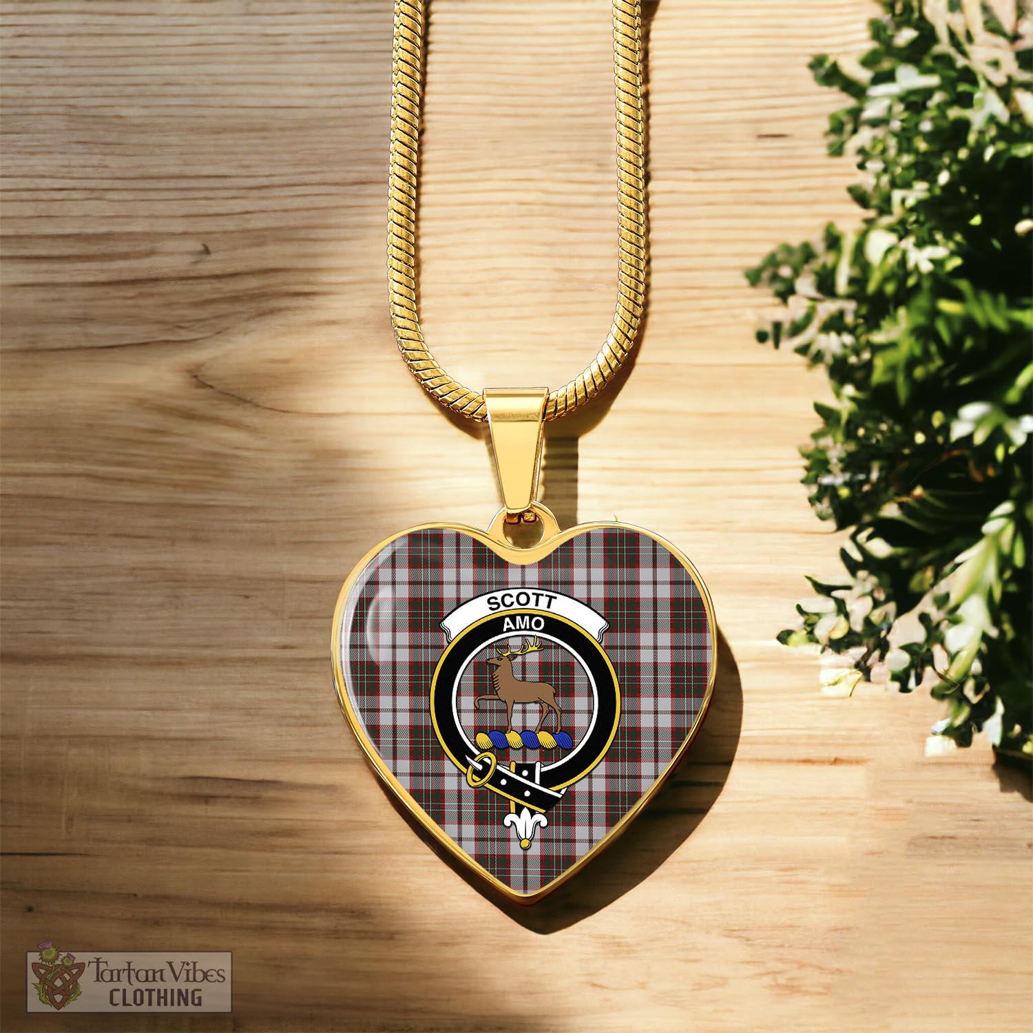 Tartan Vibes Clothing Scott Dress Tartan Heart Necklace with Family Crest