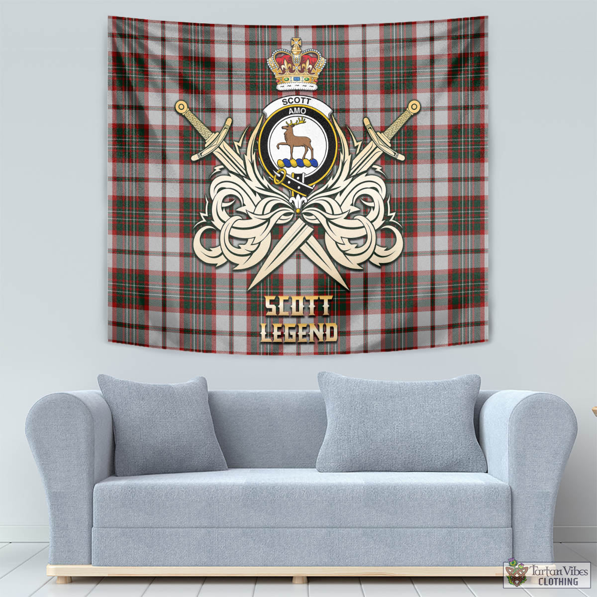 Tartan Vibes Clothing Scott Dress Tartan Tapestry with Clan Crest and the Golden Sword of Courageous Legacy