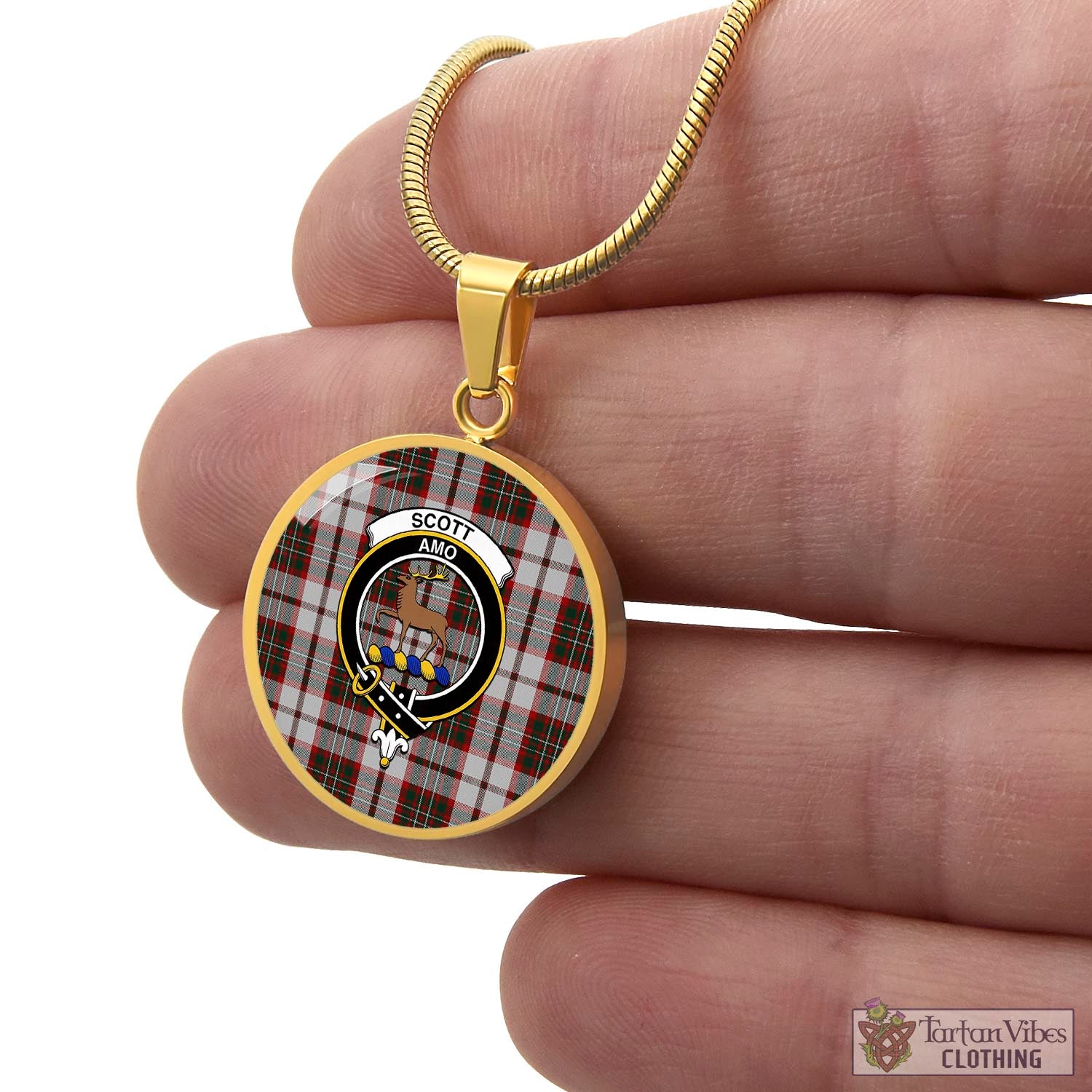 Tartan Vibes Clothing Scott Dress Tartan Circle Necklace with Family Crest