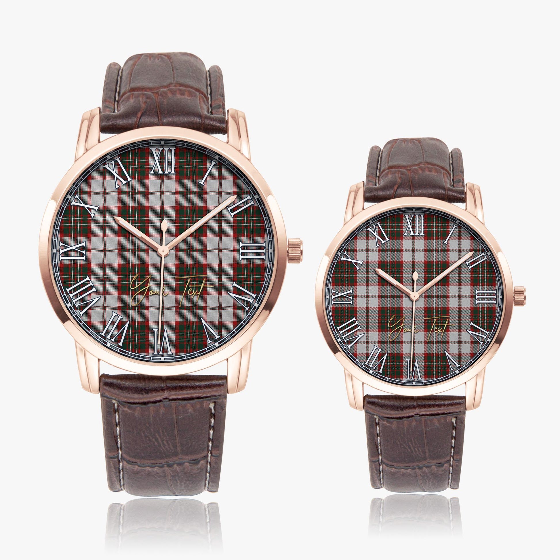 Scott Dress Tartan Personalized Your Text Leather Trap Quartz Watch Wide Type Rose Gold Case With Brown Leather Strap - Tartanvibesclothing