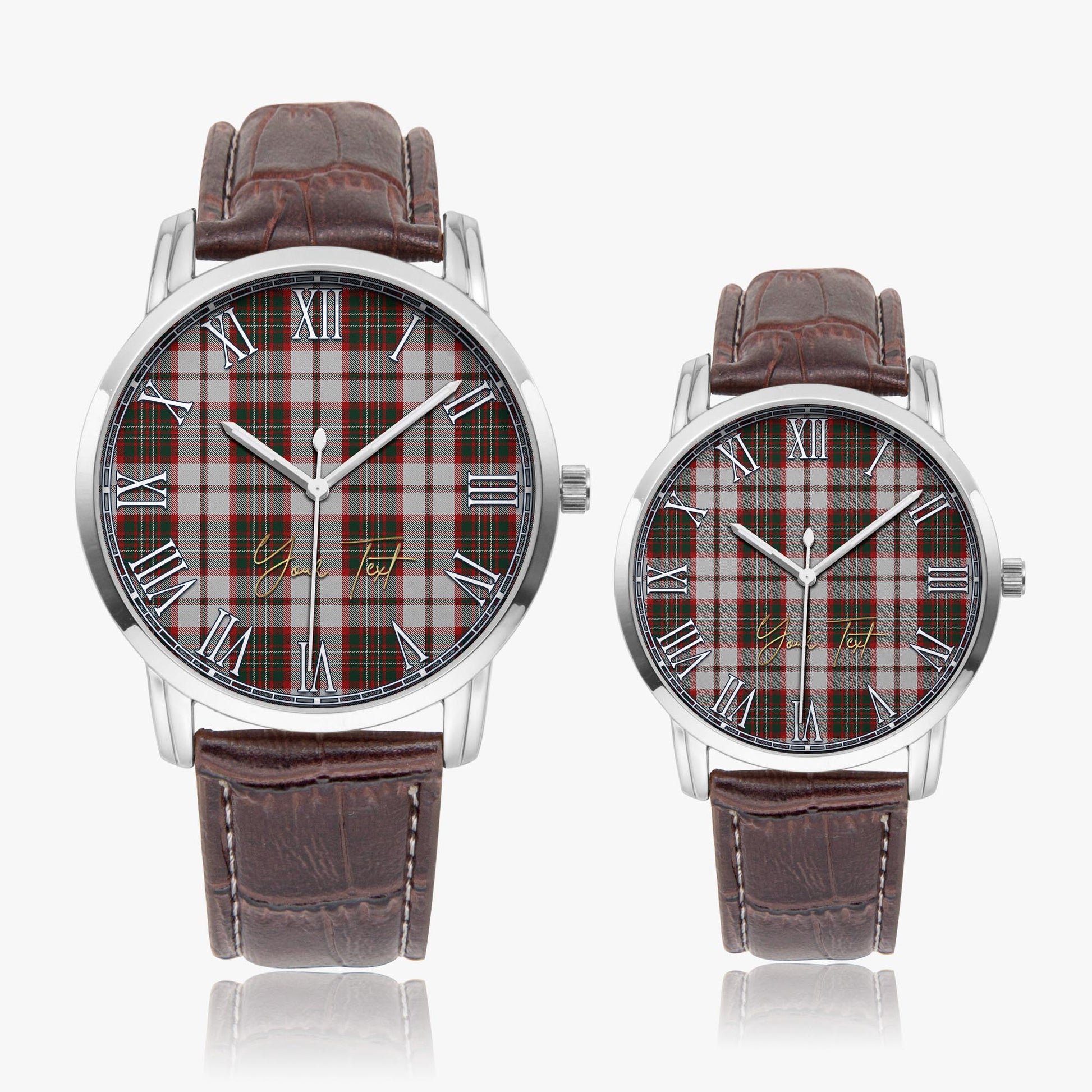 Scott Dress Tartan Personalized Your Text Leather Trap Quartz Watch Wide Type Silver Case With Brown Leather Strap - Tartanvibesclothing