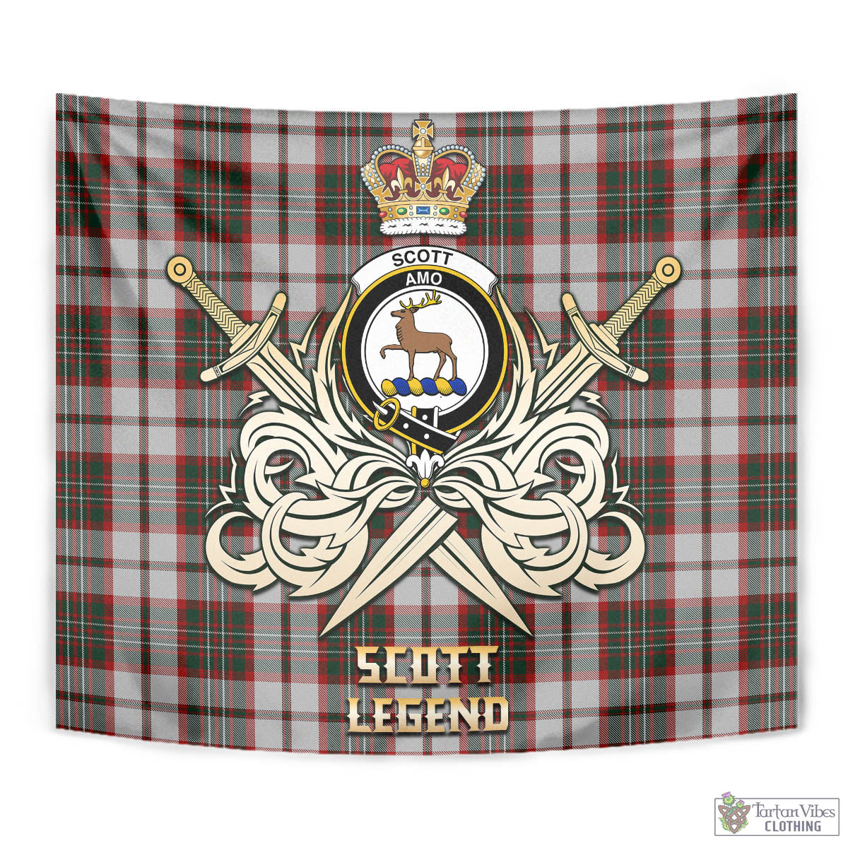 Tartan Vibes Clothing Scott Dress Tartan Tapestry with Clan Crest and the Golden Sword of Courageous Legacy