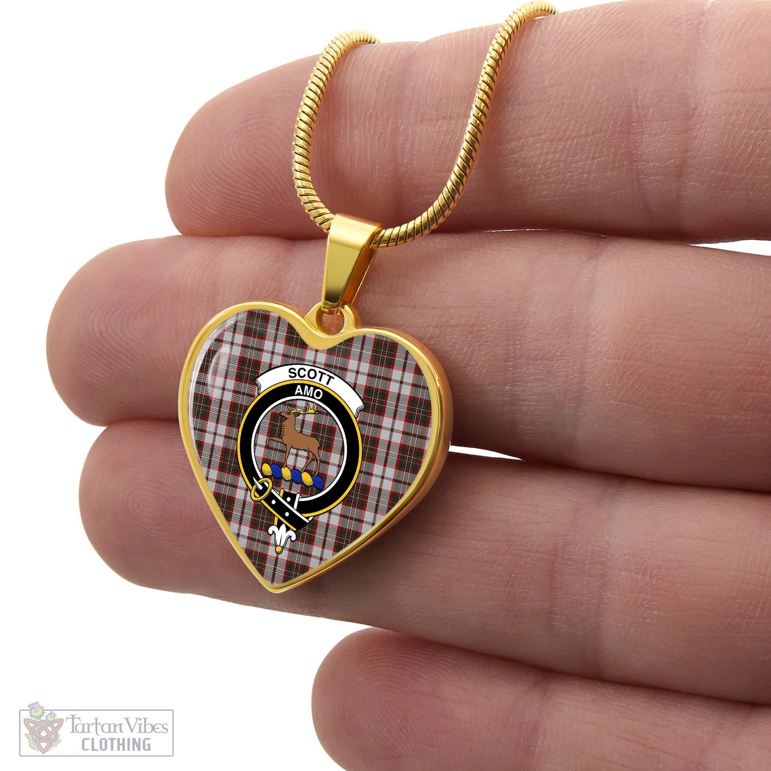 Tartan Vibes Clothing Scott Dress Tartan Heart Necklace with Family Crest