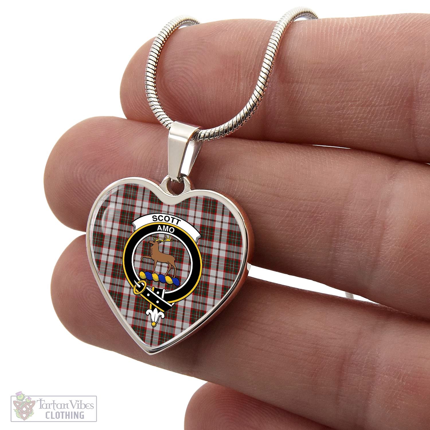 Tartan Vibes Clothing Scott Dress Tartan Heart Necklace with Family Crest