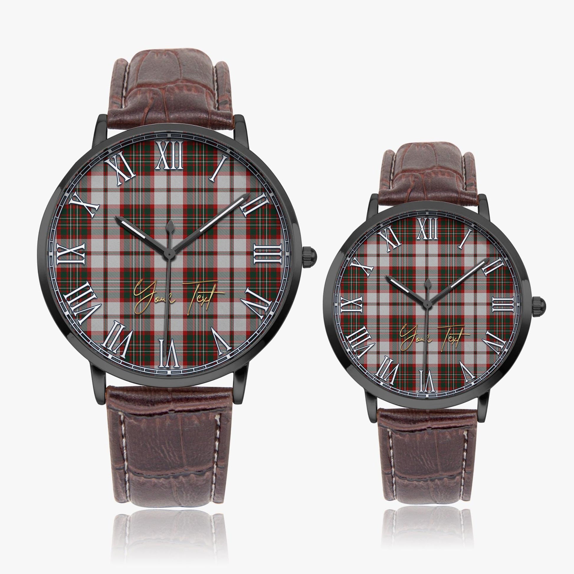 Scott Dress Tartan Personalized Your Text Leather Trap Quartz Watch Ultra Thin Black Case With Brown Leather Strap - Tartanvibesclothing