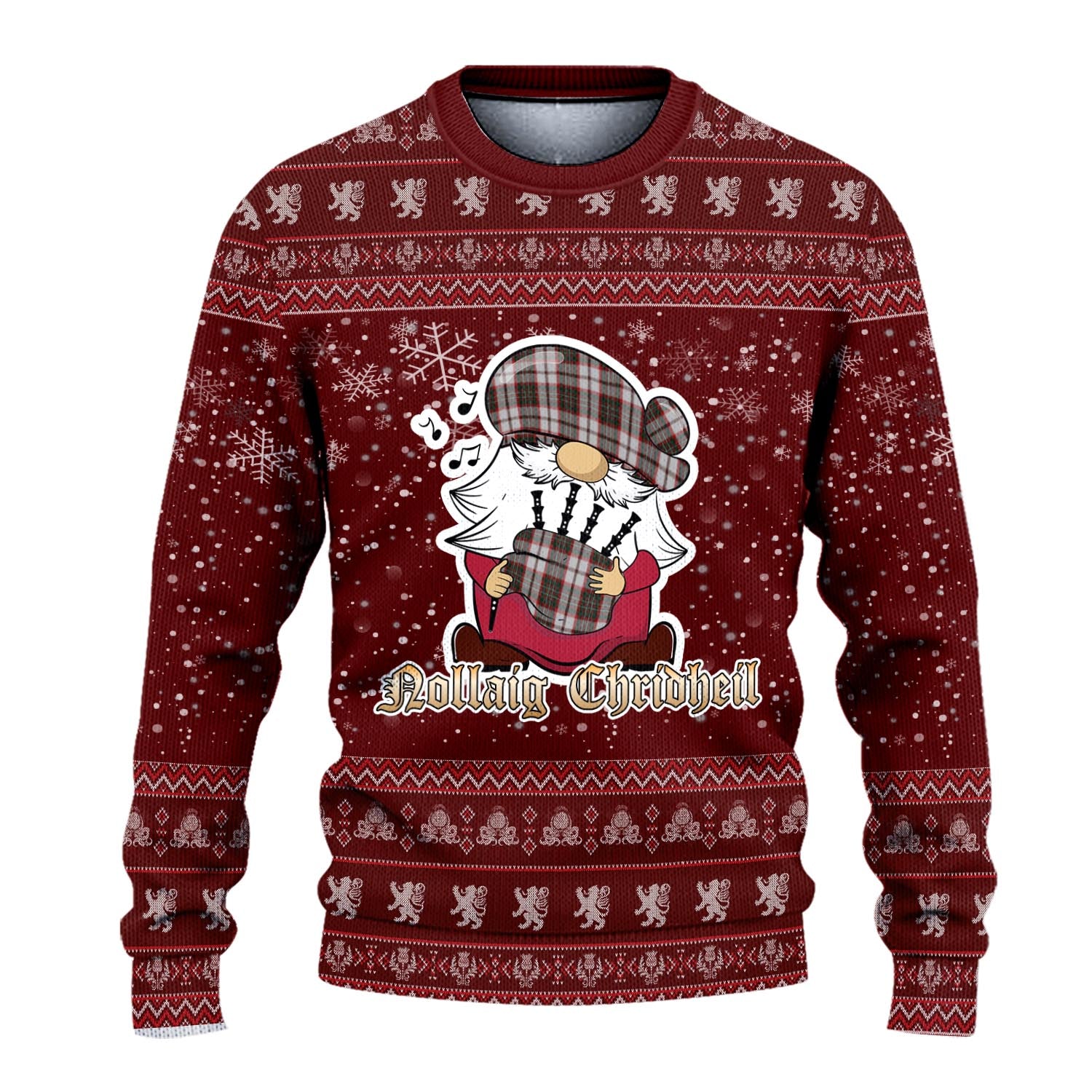 Scott Dress Clan Christmas Family Knitted Sweater with Funny Gnome Playing Bagpipes - Tartanvibesclothing