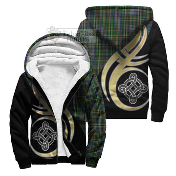 Scott Green Tartan Sherpa Hoodie with Family Crest and Celtic Symbol Style