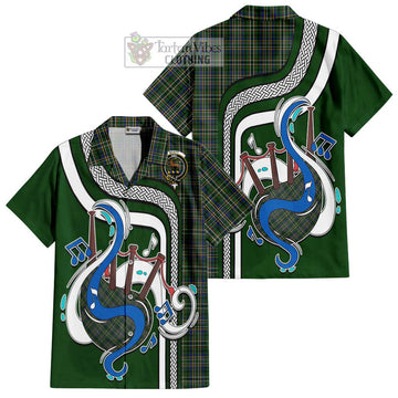 Scott Green Tartan Short Sleeve Button Shirt with Epic Bagpipe Style