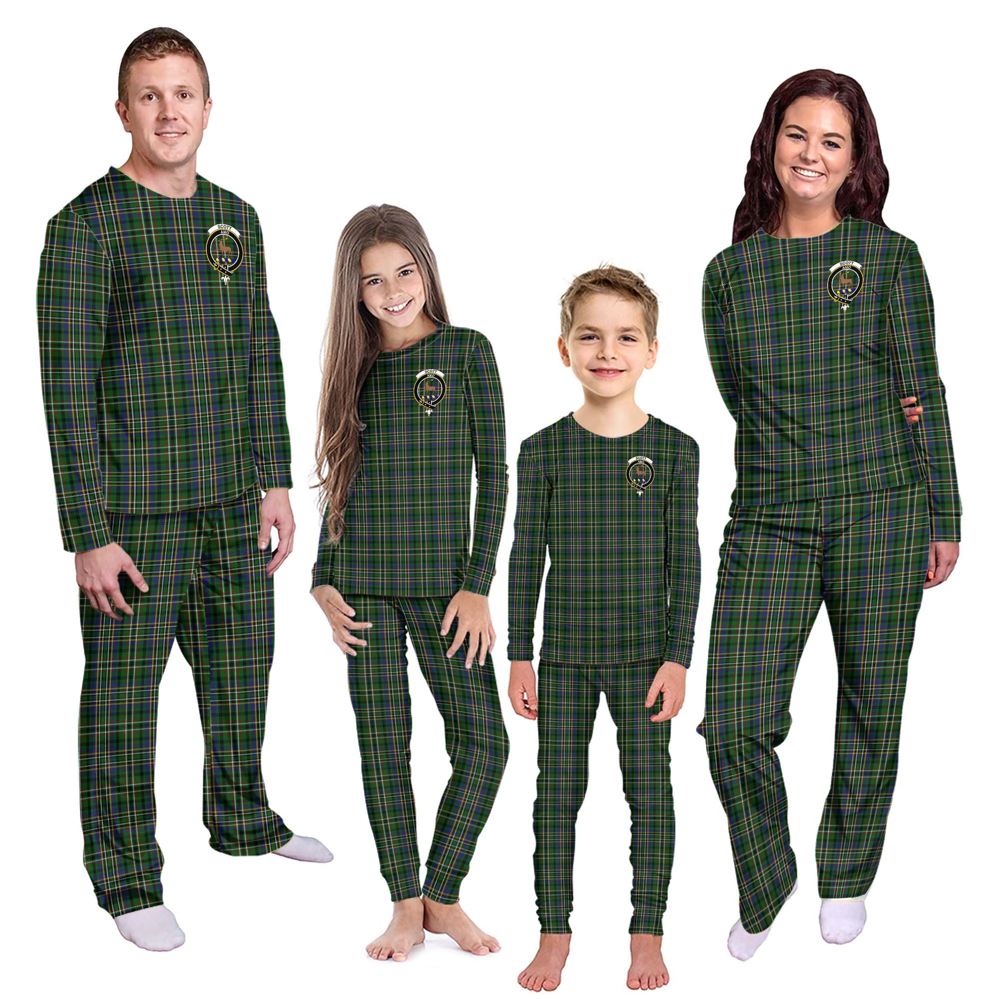 Scott Green Tartan Pajamas Family Set with Family Crest - Tartanvibesclothing