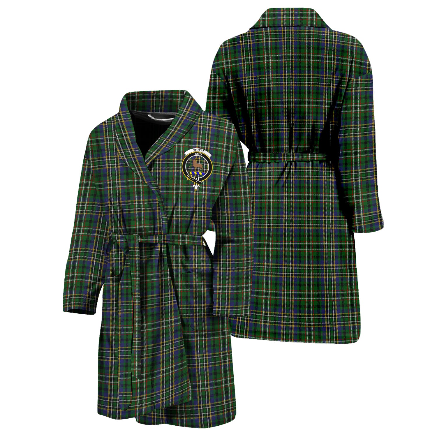 Scott Green Tartan Bathrobe with Family Crest Unisex S - Tartan Vibes Clothing