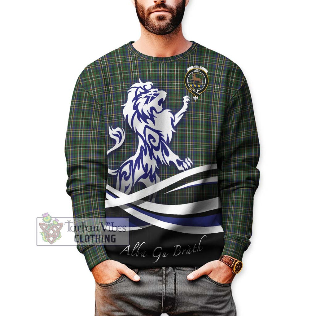 Scott Green Tartan Sweatshirt with Alba Gu Brath Regal Lion Emblem Unisex - Tartanvibesclothing Shop