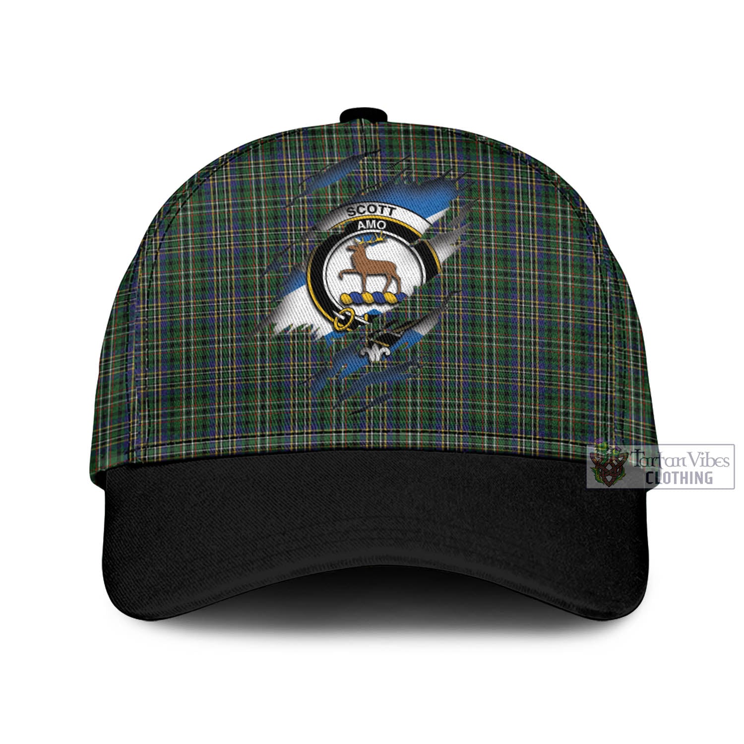 Tartan Vibes Clothing Scott Green Tartan Classic Cap with Family Crest In Me Style