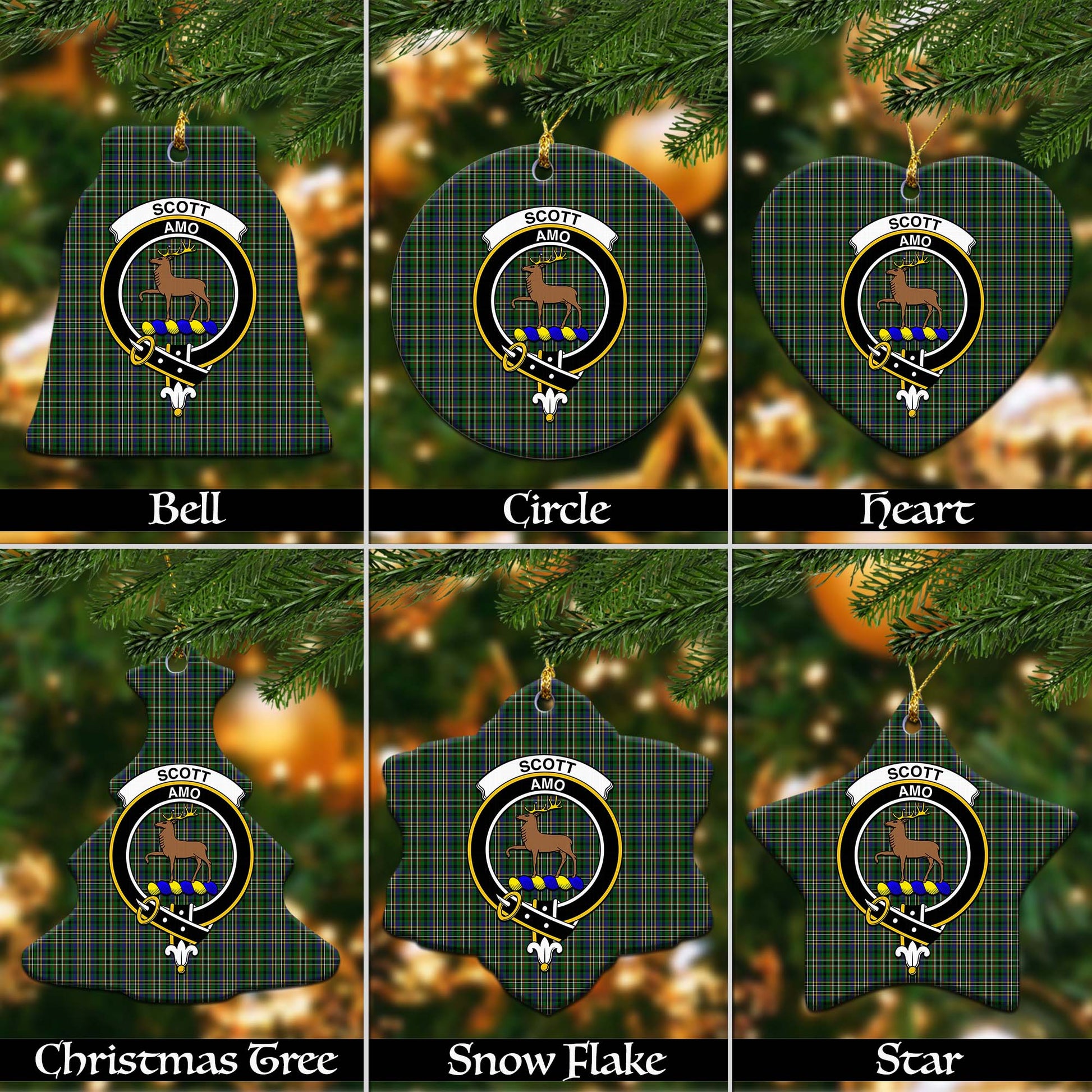 Scott Green Tartan Christmas Ornaments with Family Crest - Tartanvibesclothing