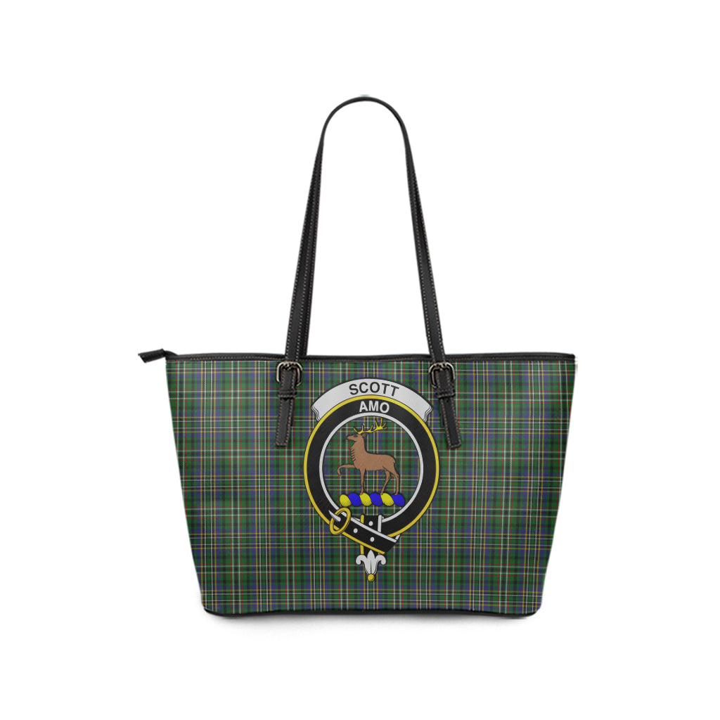 Scott Green Tartan Leather Tote Bag with Family Crest - Tartan Vibes Clothing