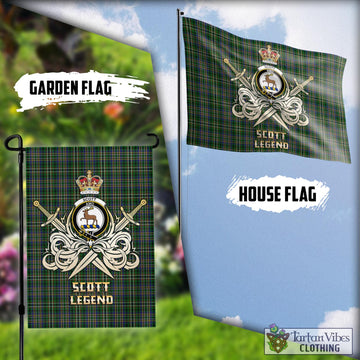 Scott Green Tartan Flag with Clan Crest and the Golden Sword of Courageous Legacy