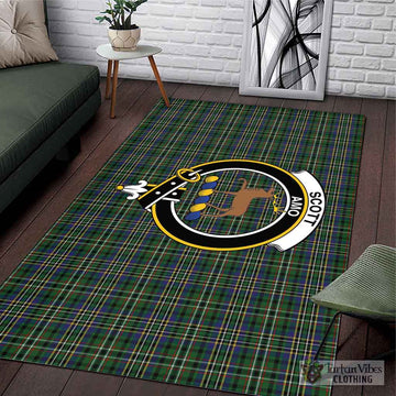 Scott Green Tartan Area Rug with Family Crest