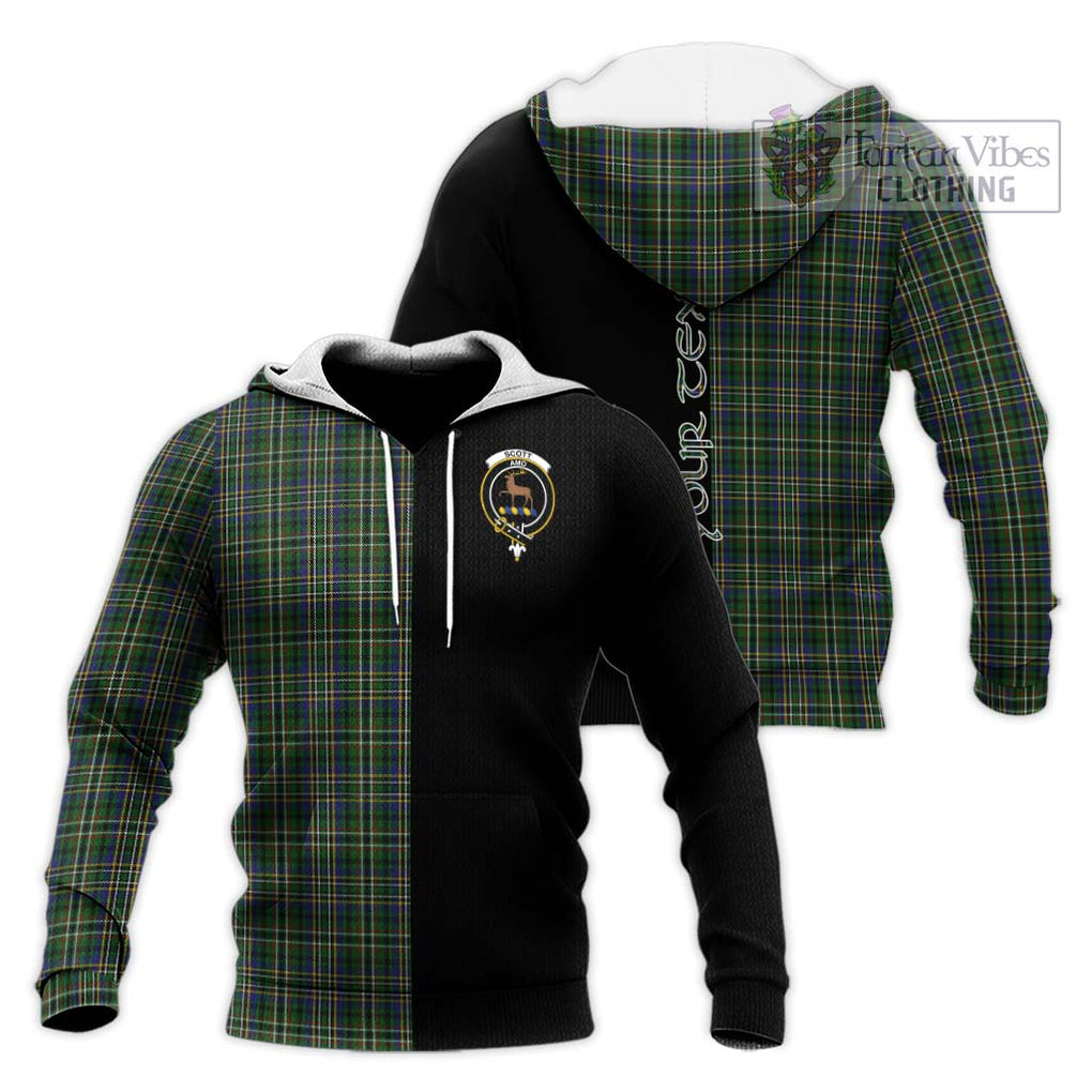 Scott Green Tartan Knitted Hoodie with Family Crest and Half Of Me Style Unisex Knitted Pullover Hoodie - Tartanvibesclothing Shop