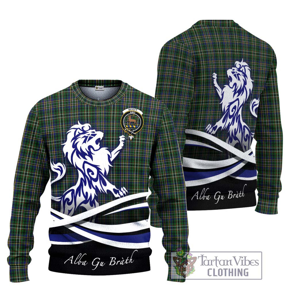 Scott Green Tartan Knitted Sweater with Alba Gu Brath Regal Lion Emblem Unisex - Tartanvibesclothing Shop