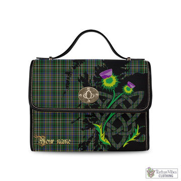 Scott Green Tartan Waterproof Canvas Bag with Scotland Map and Thistle Celtic Accents