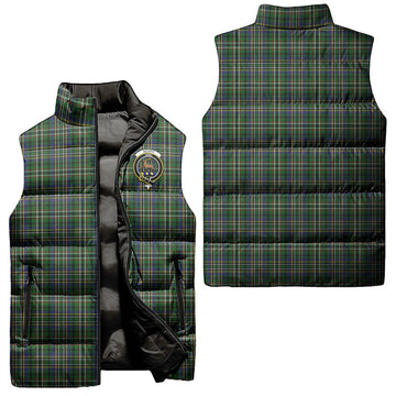 Scott Green Tartan Sleeveless Puffer Jacket with Family Crest