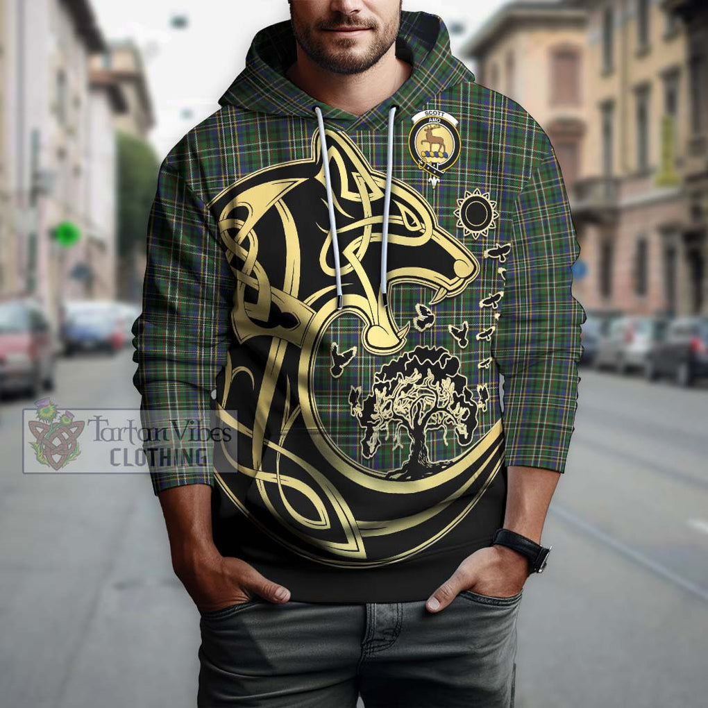 Scott Green Tartan Hoodie with Family Crest Celtic Wolf Style Zip Hoodie - Tartan Vibes Clothing