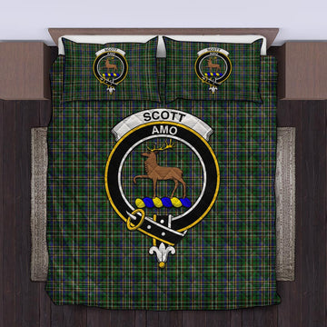 Scott Green Tartan Quilt Bed Set with Family Crest