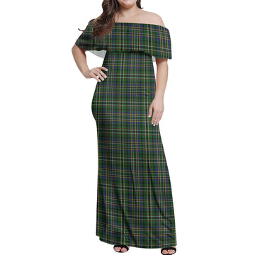 Scott Green Tartan Off Shoulder Long Dress