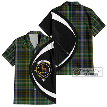 Scott Green Tartan Short Sleeve Button Up with Family Crest Circle Style