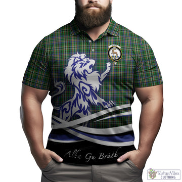 Scott Green Tartan Polo Shirt with Alba Gu Brath Regal Lion Emblem