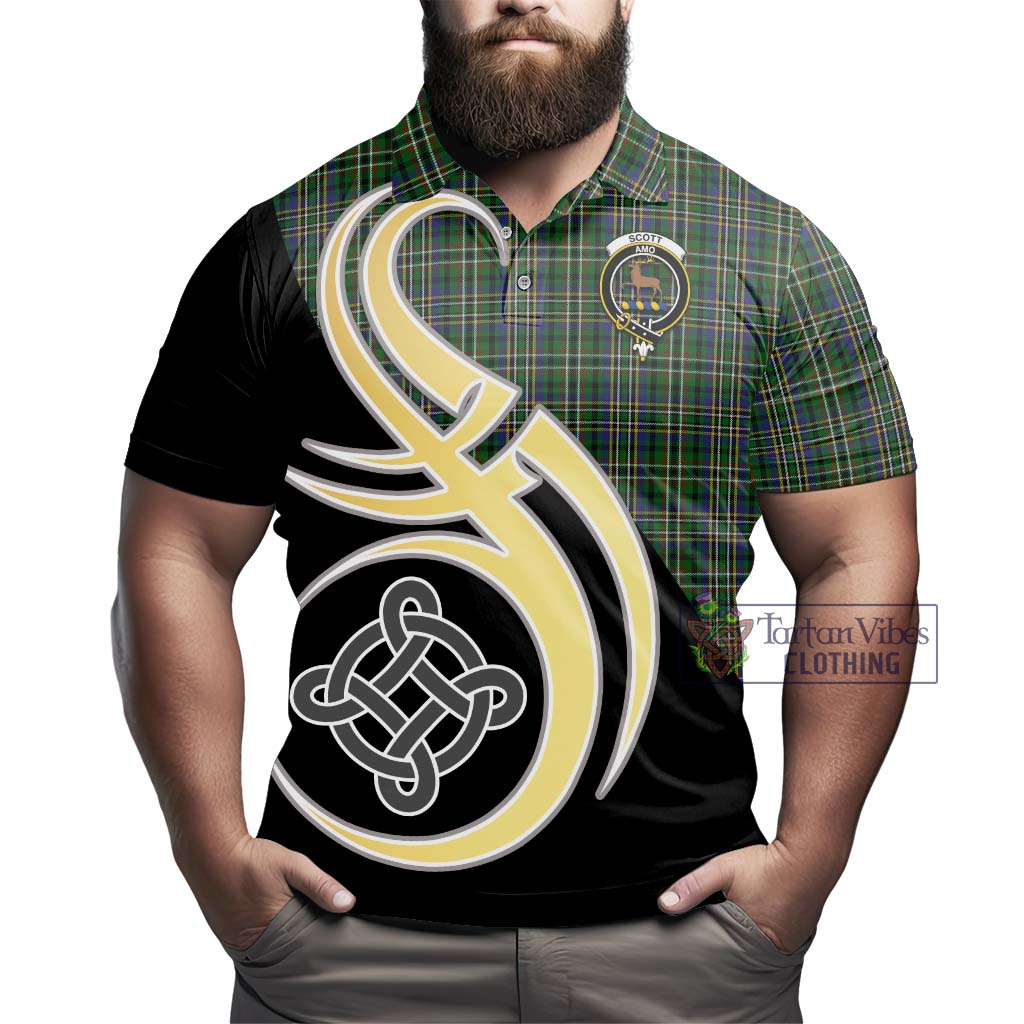 Tartan Vibes Clothing Scott Green Tartan Polo Shirt with Family Crest and Celtic Symbol Style