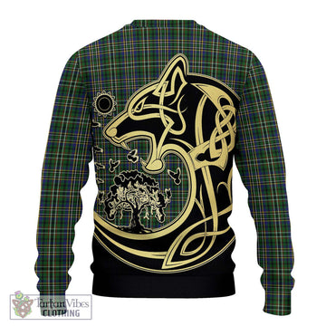 Scott Green Tartan Ugly Sweater with Family Crest Celtic Wolf Style