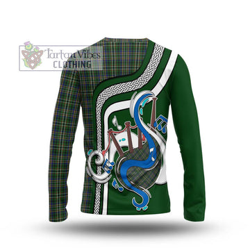 Scott Green Tartan Long Sleeve T-Shirt with Epic Bagpipe Style