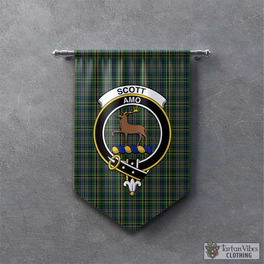 Tartan Vibes Clothing Scott Green Tartan Gonfalon, Tartan Banner with Family Crest