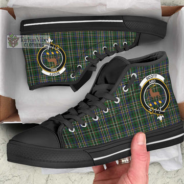 Scott Green Tartan High Top Shoes with Family Crest