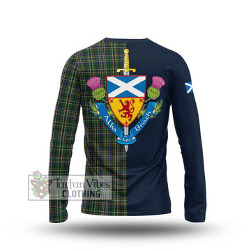 Scott Green Tartan Long Sleeve T-Shirt Alba with Scottish Lion Royal Arm Half Style